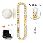 Armband als Figarokette hohl Bicolor in Gelbgold / Weißgold 585 / 14K, 19 cm lang, 5,7 mm breit, Gewicht ca. 5.1 g.