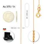 Goldkette als Ankerkette rund in Gelbgold 375 / 9K, 42 cm lang, 0,8 mm breit, Gewicht ca. 0.8 g.