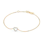 Herz Goldarmband als Ankerkette mit 0,07 Karat Diamanten, Gelbgold 585 / 14 Karat
