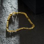 Armband als Figarokette diamantiert in Gelbgold 585 / 14K, 19 cm lang, 3,4 mm breit, Gewicht ca. 5.3 g.