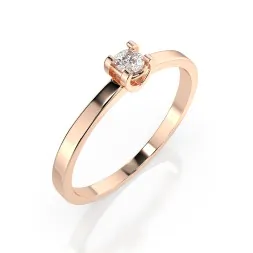 0,10 Karat Diamant Verlobungsring, Rotgold 585 / 14K, Weite 51 mm, Gewicht ca. 1.3 g.