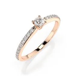 0,1+0,16 Karat Diamant Verlobungsring mit 21 Diamanten, Rotgold 585 / 14K, Weite 49 mm, Gewicht ca. 1.2 g.
