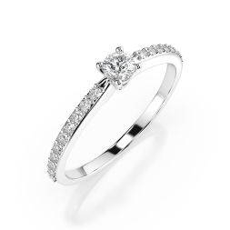 0,1+0,16 Karat Diamant Verlobungsring mit 21 Diamanten, Weißgold 585 / 14K, Weite 47 mm, Gewicht ca. 1.2 g.