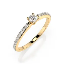 0,1+0,16 Karat Diamant Verlobungsring mit 21 Diamanten, Gelbgold 585 / 14K, Weite 48 mm, Gewicht ca. 1.2 g.