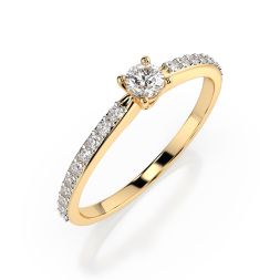 0,1+0,16 Karat Diamant Verlobungsring mit 21 Diamanten, Gelbgold 585 / 14K, Weite 65 mm, Gewicht ca. 1.2 g.
