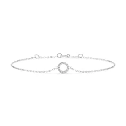 Goldarmband als Ankerkette mit 0,07 Karat Diamanten, Weißgold 585 / 14 Karat, 17 cm lang, Gewicht ca. 0,8 g.