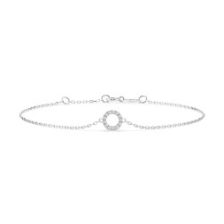 Goldarmband als Ankerkette mit 0,07 Karat Diamanten, Weißgold 585 / 14 Karat, 19 cm lang, Gewicht ca. 0,8 g.