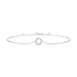Goldarmband als Ankerkette mit 0,07 Karat Diamanten, Weißgold 585 / 14 Karat, 19,5 cm lang, Gewicht ca. 0,8 g.