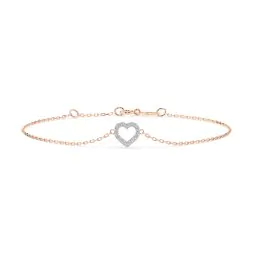 Herz Goldarmband als Ankerkette mit 0,07 Karat Diamanten, Rotgold 585 / 14 Karat