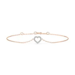 Herz Goldarmband als Ankerkette mit 0,07 Karat Diamanten, Rotgold 585 / 14 Karat, 21 cm lang, Gewicht ca. 0,8 g.