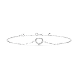 Herz Goldarmband als Ankerkette mit 0,07 Karat Diamanten, Weißgold 585 / 14 Karat, 17 cm lang, Gewicht ca. 0,8 g.