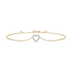 Herz Goldarmband als Ankerkette mit 0,07 Karat Diamanten, Gelbgold 585 / 14 Karat