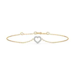 Herz Goldarmband als Ankerkette mit 0,07 Karat Diamanten, Gelbgold 585 / 14 Karat