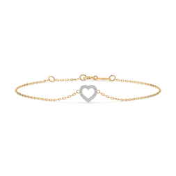 Herz Goldarmband als Ankerkette mit 0,07 Karat Diamanten, Gelbgold 585 / 14 Karat, 16,5 cm lang, Gewicht ca. 0,8 g.