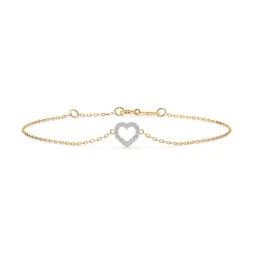 Herz Goldarmband als Ankerkette mit 0,07 Karat Diamanten, Gelbgold 585 / 14 Karat, 21 cm lang, Gewicht ca. 0,8 g.