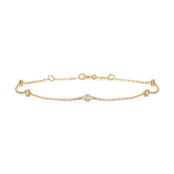 Goldarmband als Ankerkette mit 0,14 Karat Diamanten, Gelbgold 585 / 14 Karat, 19 cm lang, Gewicht ca. 0,9 g.