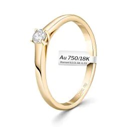 0,10 Karat Diamant Verlobungsring, Gelbgold 750 / 18K, Breite 2 mm, Weite 51 mm, Gewicht ca. 2.03 g.