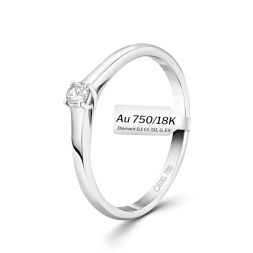 0,10 Karat Diamant Verlobungsring, Weißgold 750 / 18K, Breite 2 mm, Weite 50 mm, Gewicht ca. 1.97 g.