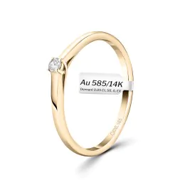 0,05 Karat Diamant Verlobungsring, Gelbgold 585 / 14K, Weite 54 mm, Gewicht ca. 1.9 g.