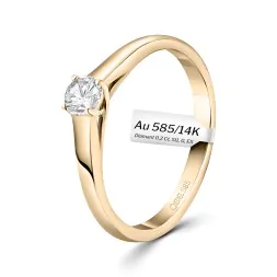 0,20 Karat Diamant Verlobungsring, Gelbgold 585 / 14K, Breite 2,3 mm, Weite 52 mm, Gewicht ca. 2.5 g.