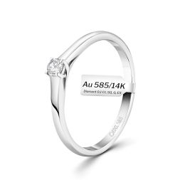 0,10 Karat Diamant Verlobungsring, Weißgold 585 / 14K, Breite 2 mm, Weite 49 mm, Gewicht ca. 2.2 g.