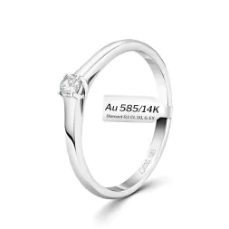 0,10 Karat Diamant Verlobungsring, Weißgold 585 / 14K, Breite 2 mm, Weite 58 mm, Gewicht ca. 2.2 g.