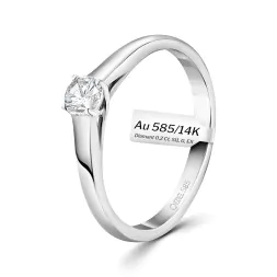 0,20 Karat Diamant Verlobungsring, Weißgold 585 / 14K, Weite 52 mm, Gewicht ca. 2.5 g.