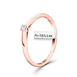 0,05 Karat Diamant Verlobungsring, Rotgold 585 / 14K, Weite 58 mm, Gewicht ca. 1.9 g.
