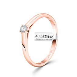 0,10 Karat Diamant Verlobungsring, Rotgold 585 / 14K, Breite 2 mm, Weite 51 mm, Gewicht ca. 2.2 g.