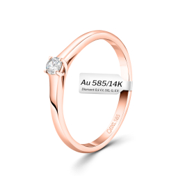 0,10 Karat Diamant Verlobungsring, Rotgold 585 / 14K, Breite 2 mm, Weite 55 mm, Gewicht ca. 2.2 g.