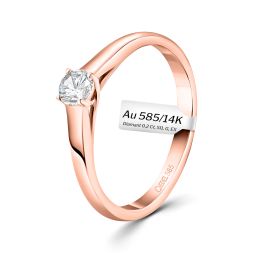 0,20 Karat Diamant Verlobungsring, Rotgold 585 / 14K, Weite 53 mm, Gewicht ca. 2.5 g.