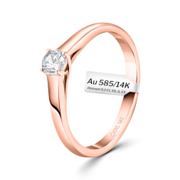 0,20 Karat Diamant Verlobungsring, Rotgold 585 / 14K, Weite 54 mm, Gewicht ca. 2.5 g.