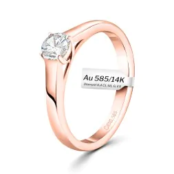 0,40 Karat Diamant Verlobungsring mit GIA Zertifikat, Rotgold 585 / 14K, Breite 1,7 mm,Weite 56 mm, Gewicht ca. 2.6 g.