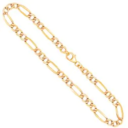 Goldkette als Figarokette hohl in Gelbgold 333 / 8K, 55 cm lang, 4 mm breit, Gewicht ca. 7.3 g.