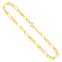 Goldkette als Figarokette diamantiert in Gelbgold 585 / 14K, 45 cm lang, 5,3 mm breit, Gewicht ca. 29.9 g.