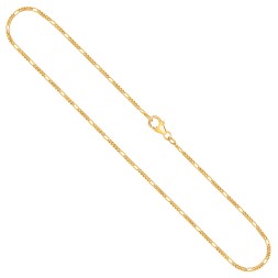 Goldkette als Figarokette diamantiert in Gelbgold 375 / 9K, 45 cm lang, 1,5 mm breit, Gewicht ca. 2.3 g.
