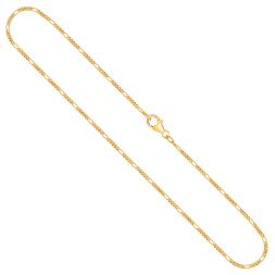 Goldkette als Figarokette diamantiert in Gelbgold 750 / 18 Karat, 65 cm lang, 1.5 mm breit, Gewicht ca. 3.7 g.