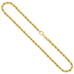 Goldkette als Kordelkette hohl in Gelbgold 585 / 14K, 42 cm lang, 3.3 mm breit, Gewicht ca. 5.4 g.