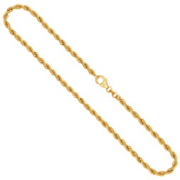 Goldkette als Kordelkette hohl in Gelbgold 375 / 9K, 45 cm lang, 3.3 mm breit, Gewicht ca. 4.5 g.