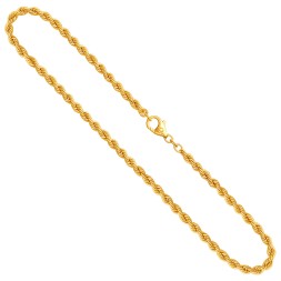 Goldkette als Kordelkette hohl in Gelbgold 585 / 14K, 80 cm lang, 3,8 mm breit, Gewicht ca. 17.7 g.
