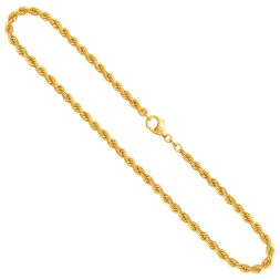 Goldkette als Kordelkette hohl in Gelbgold 585 / 14K, 38 cm lang, 3,8 mm breit, Gewicht ca. 8.4 g.