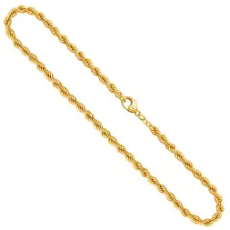 Goldkette als Kordelkette hohl in Gelbgold 585 / 14K, 38 cm lang, 4,4 mm breit, Gewicht ca. 10.9 g.