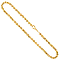 Goldkette als Kordelkette hohl in Gelbgold 585 / 14 Karat, 90 cm lang, 4.4 mm breit, Gewicht ca. 25,8 g.