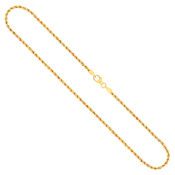 Goldkette als Kordelkette hohl in Gelbgold 585 / 14 Karat, 40 cm lang, 2.1 mm breit, Gewicht ca. 1,8 g.