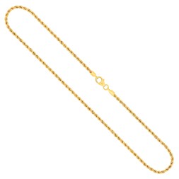 Goldkette als Kordelkette hohl in Gelbgold 375 / 9K, 42 cm lang, 2,1 mm breit, Gewicht ca. 2.2 g.