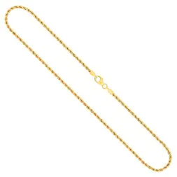 Goldkette als Kordelkette hohl Leichtversion in Gelbgold 333 / 8K, 42 cm lang, 2,1 mm breit, Gewicht ca. 2.1 g.