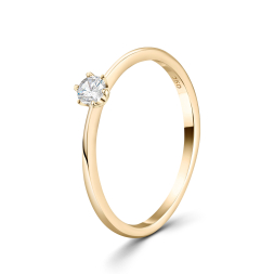 0,10 Karat Diamant Verlobungsring, Gelbgold 750 / 18K, Breite 1,9 mm, Weite 53 mm, Gewicht ca. 1.72 g.