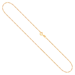 Goldkette als Figarokette diamantiert in Gelbgold 585 / 14K, 45 cm lang, 1,1 mm breit, Gewicht ca. 1.5 g.
