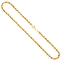 Goldkette als Kordelkette hohl Leichtversion in Gelbgold 333 / 8 Karat, 42 cm lang, 3.3 mm breit, Gewicht ca. 4,3 g.