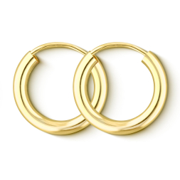 Ohrringe, Creolen, Gelbgold 585 / 14K, Außendurchmesser 15 mm, Breite 2.5 mm, Gewicht ca. 0.8 g